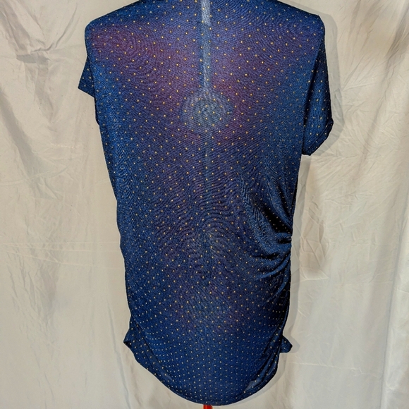 Navy blue gold embellished cowell neck top - Picture 3 of 4